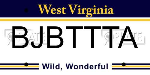 BJBTTTA West Virginia License Plate