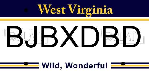 BJBXDBD West Virginia License Plate