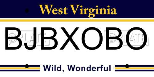 BJBXOBO West Virginia License Plate