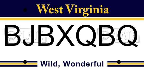 BJBXQBQ West Virginia License Plate