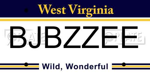BJBZZEE West Virginia License Plate