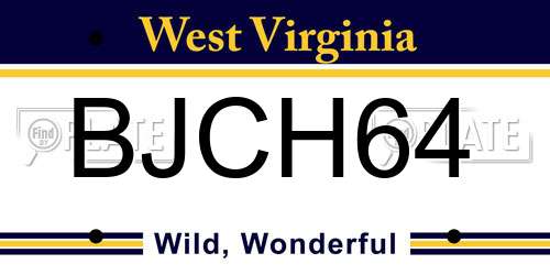 BJCH64 West Virginia License Plate