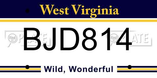 BJD814 West Virginia License Plate