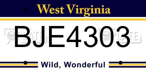 BJE4303 West Virginia License Plate