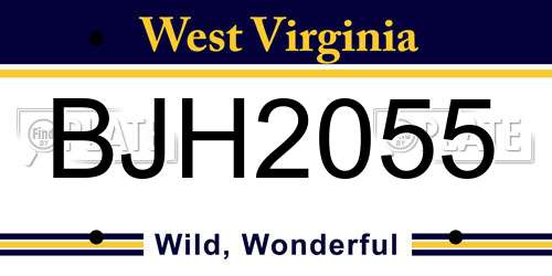 BJH2055 West Virginia License Plate