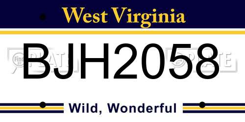 BJH2058 West Virginia License Plate