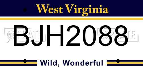 BJH2088 West Virginia License Plate