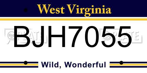 BJH7055 West Virginia License Plate