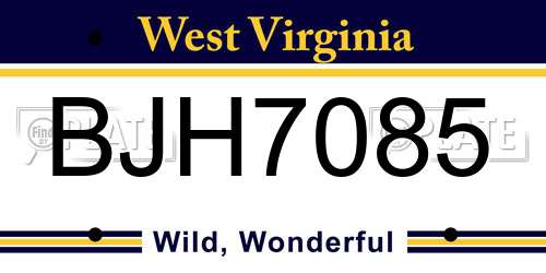 BJH7085 West Virginia License Plate