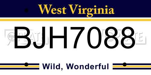 BJH7088 West Virginia License Plate