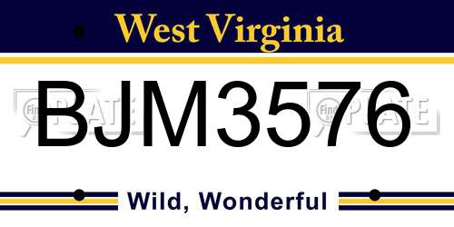 BJM3576 West Virginia License Plate