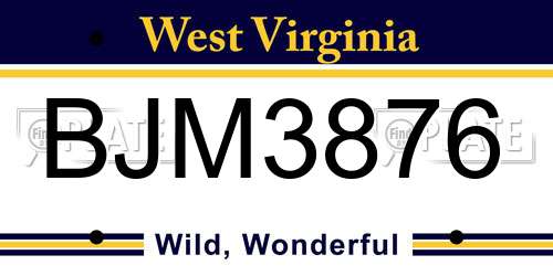 BJM3876 West Virginia License Plate