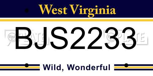 BJS2233 West Virginia License Plate