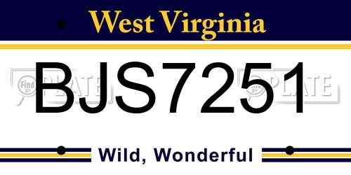 BJS7251 West Virginia License Plate