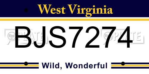 BJS7274 West Virginia License Plate