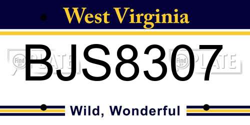 BJS8307 West Virginia License Plate