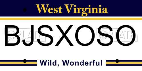 BJSXOSO West Virginia License Plate