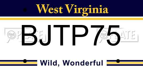 BJTP75 West Virginia License Plate