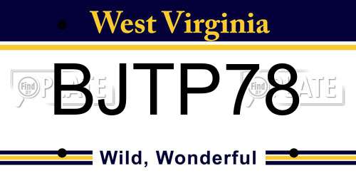 BJTP78 West Virginia License Plate