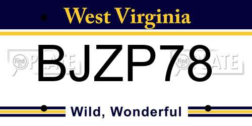 BJZP78 West Virginia License Plate