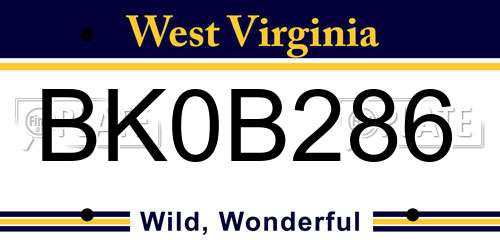BK0B286 West Virginia License Plate