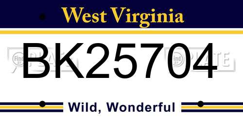 BK25704 West Virginia License Plate