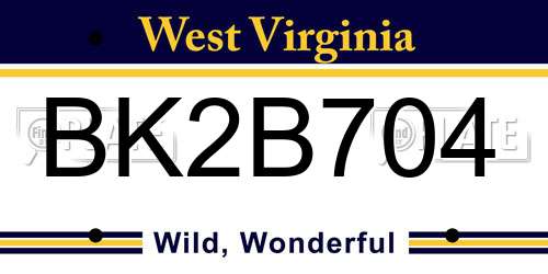 BK2B704 West Virginia License Plate