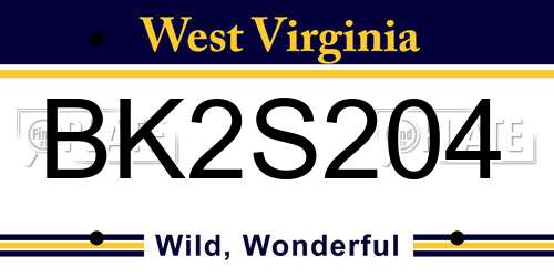 BK2S204 West Virginia License Plate