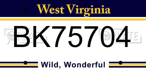 BK75704 West Virginia License Plate