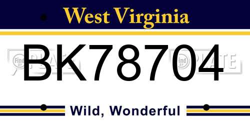 BK78704 West Virginia License Plate