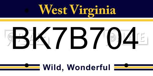 BK7B704 West Virginia License Plate