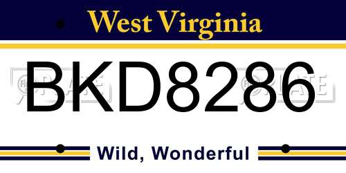 BKD8286 West Virginia License Plate