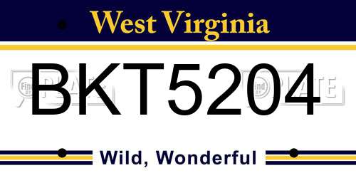 BKT5204 West Virginia License Plate