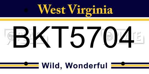BKT5704 West Virginia License Plate