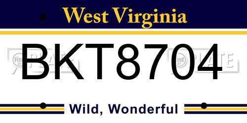 BKT8704 West Virginia License Plate