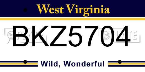 BKZ5704 West Virginia License Plate