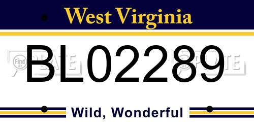 BL02289 West Virginia License Plate