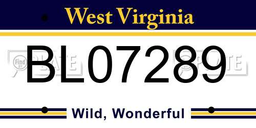 BL07289 West Virginia License Plate