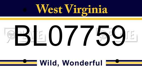 BL07759 West Virginia License Plate