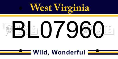 BL07960 West Virginia License Plate