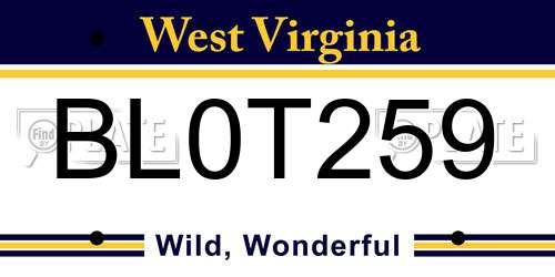 BL0T259 West Virginia License Plate