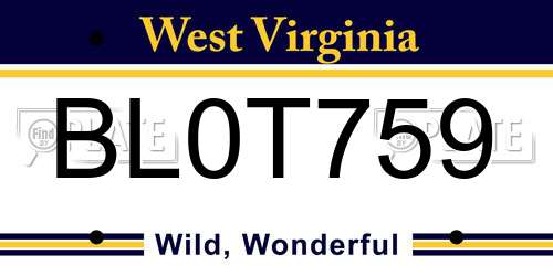 BL0T759 West Virginia License Plate