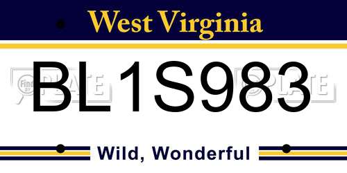 BL1S983 West Virginia License Plate