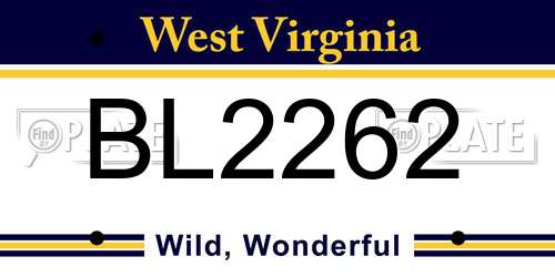 BL2262 West Virginia License Plate