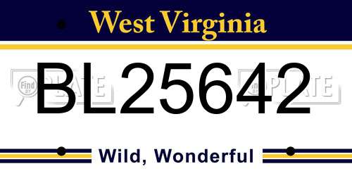 BL25642 West Virginia License Plate