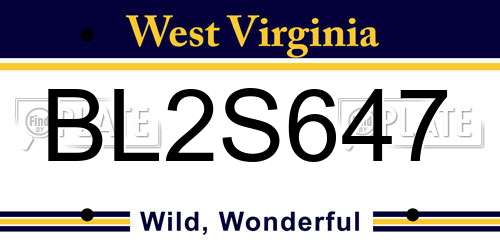 BL2S647 West Virginia License Plate