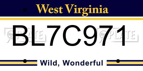 BL7C971 West Virginia License Plate