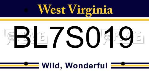 BL7S019 West Virginia License Plate