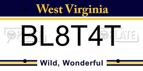 BL8T4T West Virginia License Plate