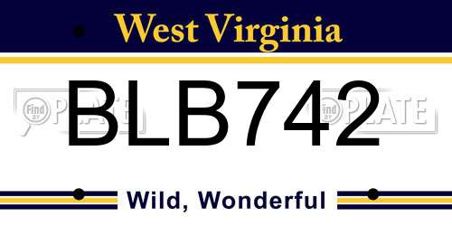 BLB742 West Virginia License Plate